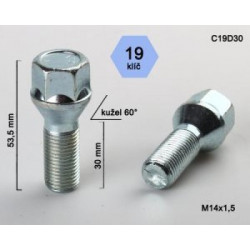 Wheel bolt 14x1.5x30mm conical VOLVO C19D30 (BIMECC)